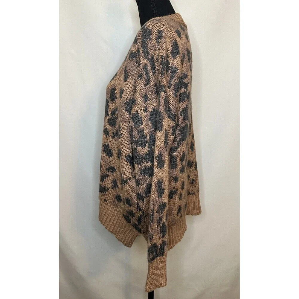 AERIE‎ Oversized Animal Print Crewneck Soft Cozy Brown Sweater SMALL NWT